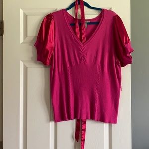 Pink lightweight sweater satin short sleeve top